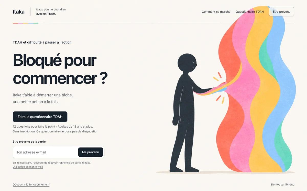 Page d’accueil du site Itaka, avec son illustration colorée.