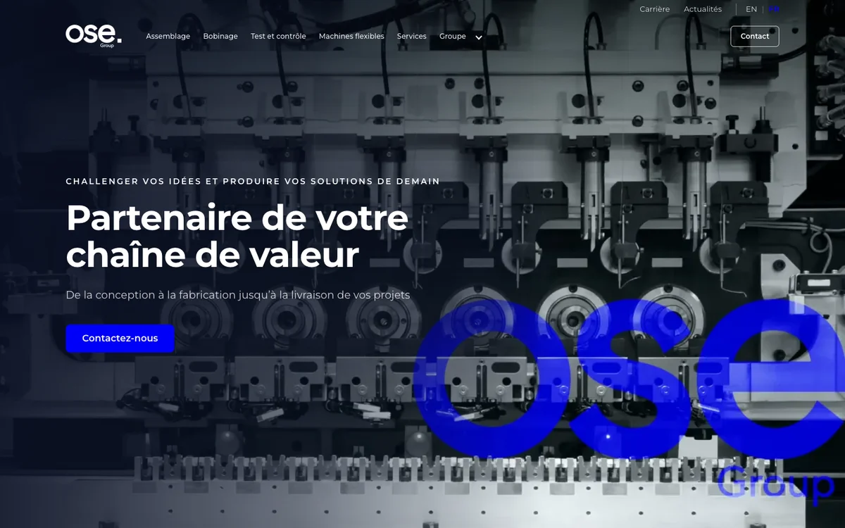 Page d’accueil OSE Group et son univers industriel.